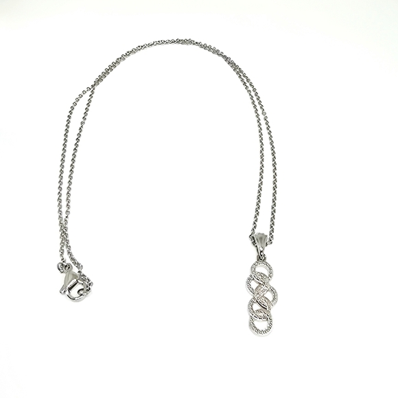 Elegant Diamond Accent Pendant Necklace 20 Inches in Stainless Steel - Picture 2 of 3